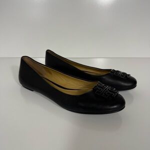 Tory Burch Black Logo Round-Toe Ballet Flats